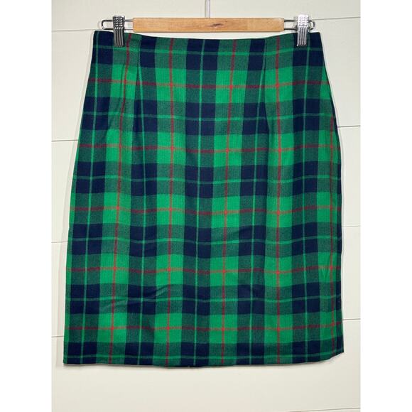 Beautiful Vintage Talbots Green & Navy Wool Plaid Skirt - Size 10 - Picture 1 of 6